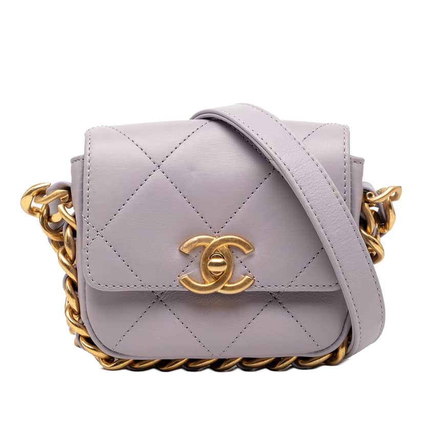 Chanel Mini Quilted Calfskin Framing Chain Flap Purple Leather Very good condition - Front View