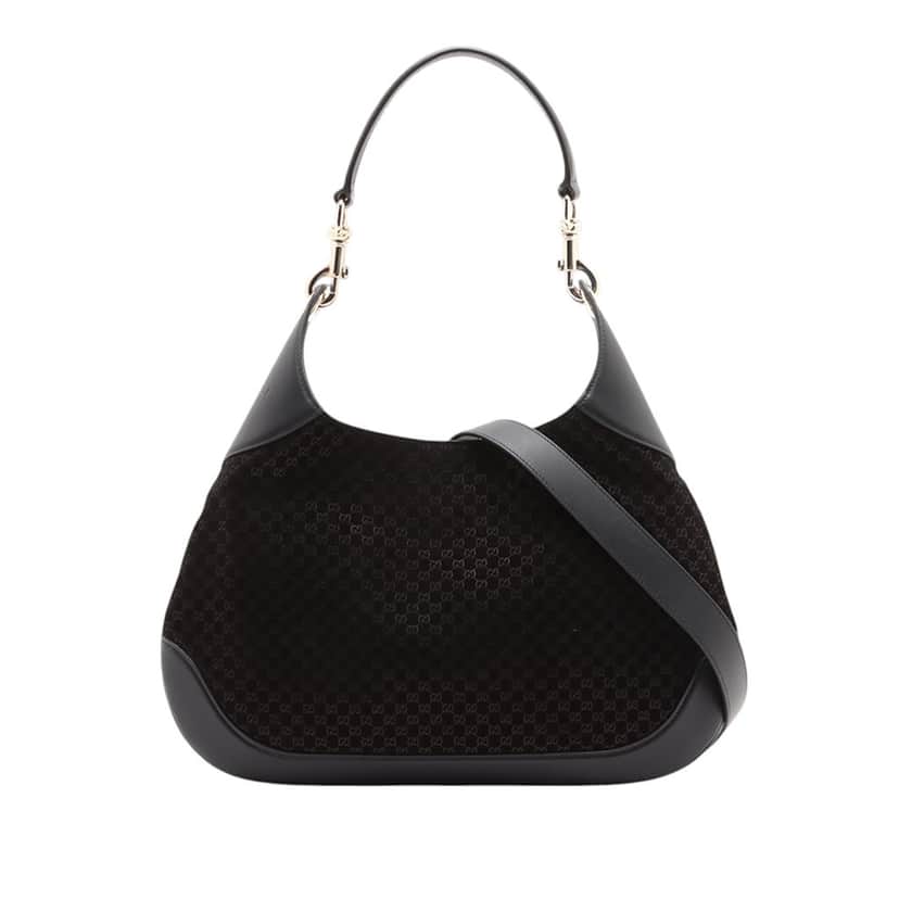 Gucci Medium Micro GG Suede B Hobo Black Leather Very good condition - Front View