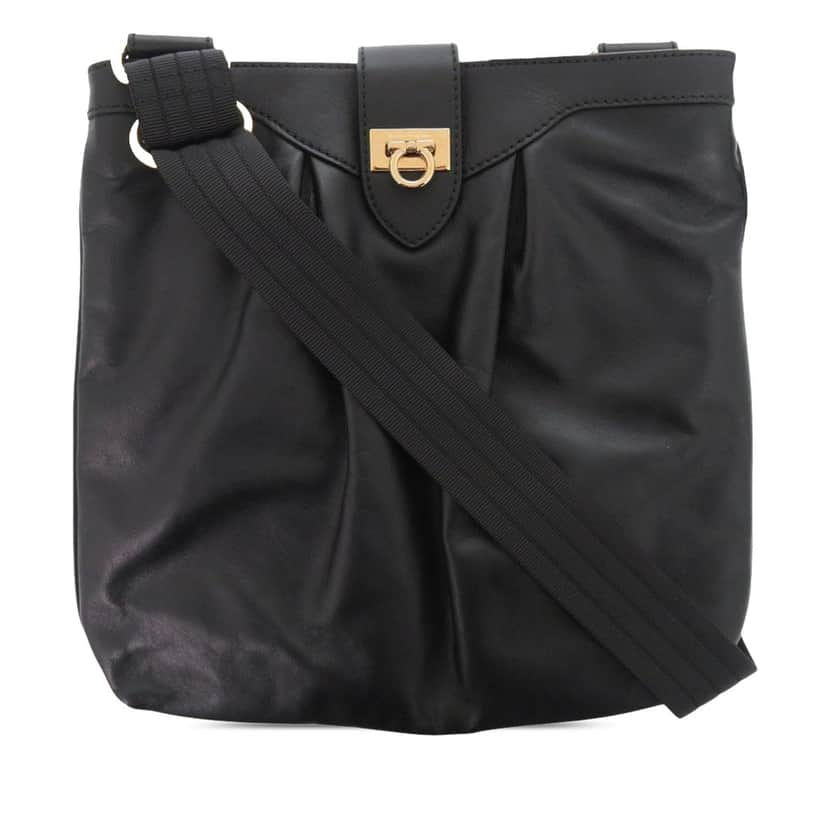 Ferragamo Leather Gancini Crossbody Black Leather Very good condition - Front View