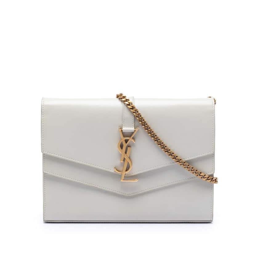 Saint Laurent Leather Monogram Sulpice Chain Wallet White Leather Very good condition - Front View