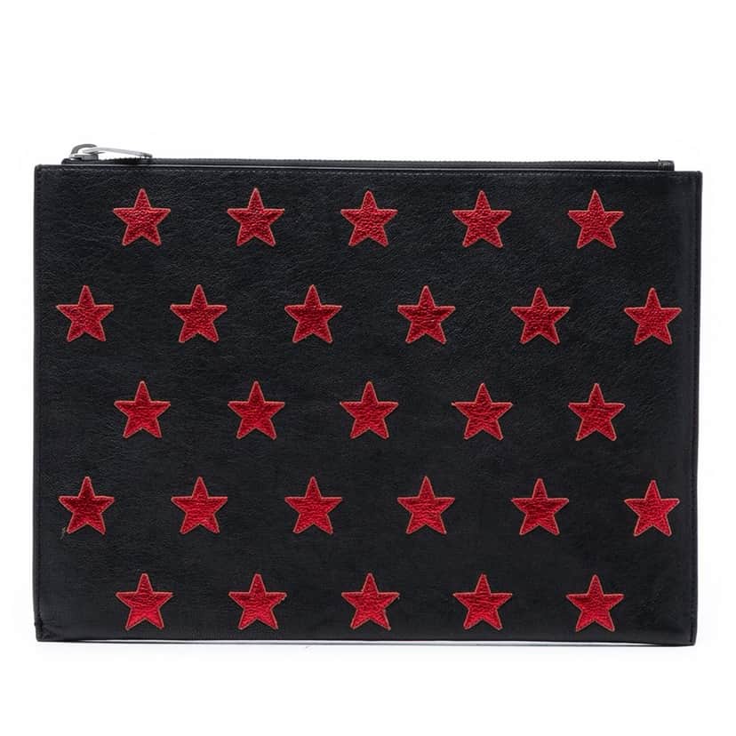 Saint Laurent Leather Star Rider Tablet Pouch Black Leather Very good condition - Front View