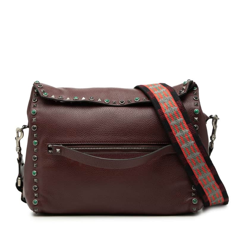 Valentino Leather Rolling Rockstud Crossbody Brown Leather Very good condition - Front View
