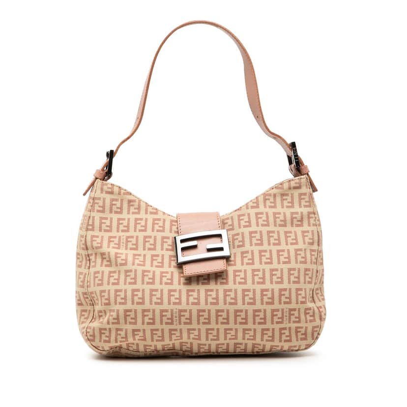 Fendi Zucchino Canvas Shoulder Bag Beige Very good condition - Front View