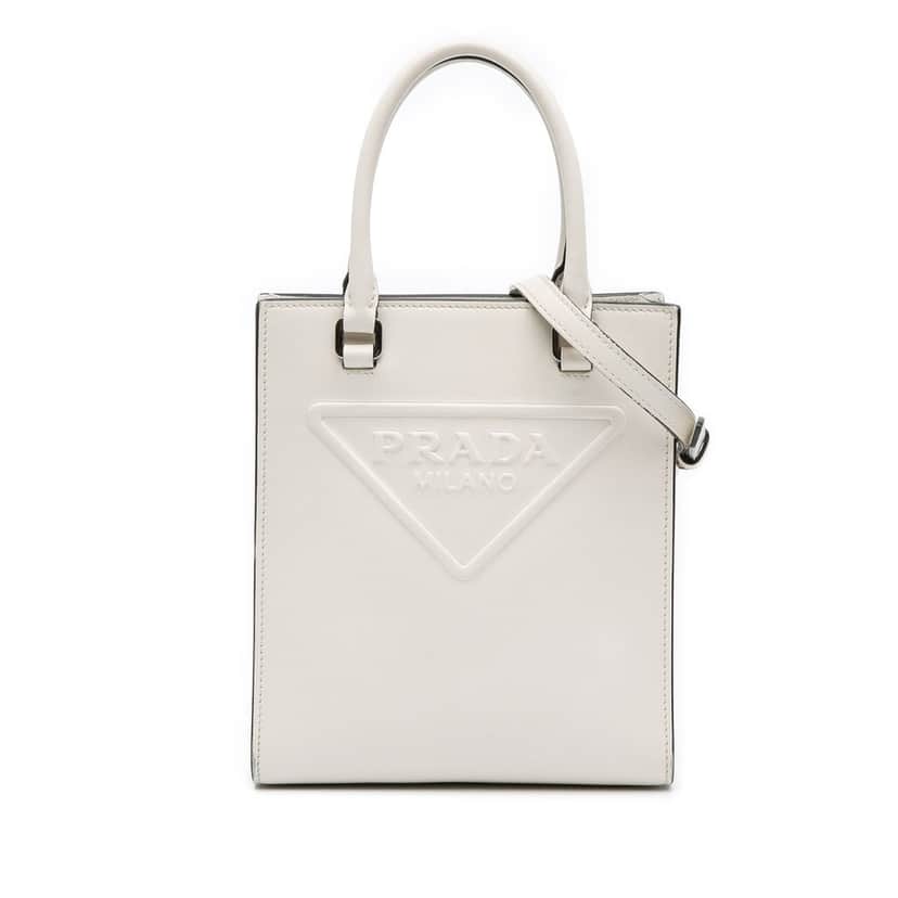 Prada Mini Soft Calf Logo Drill Satchel White Leather Very good condition - Front View