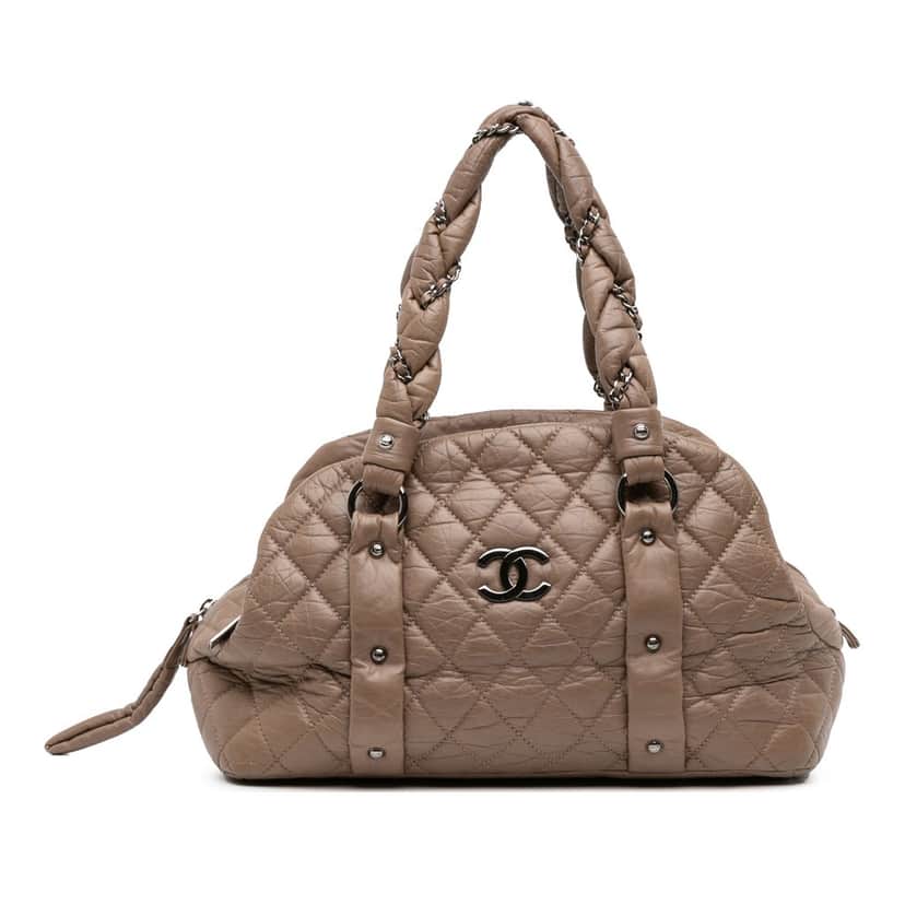 Chanel Distressed Lambskin Lady Braid Bowler Bag Brown Leather Good condition - Front View