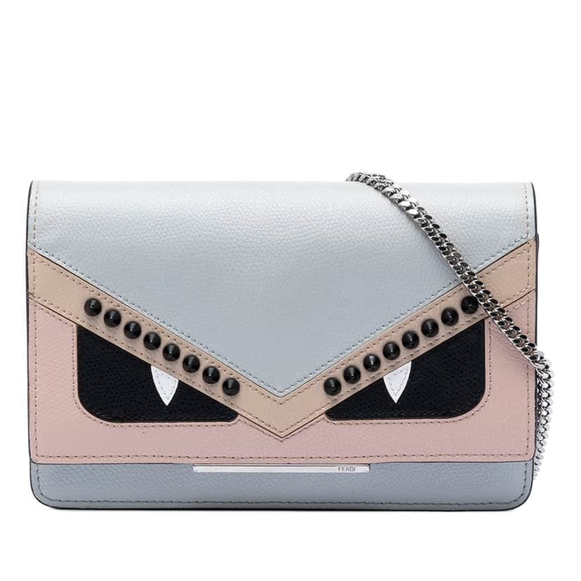 Fendi Studded Leather Monster Eyes Tube Wallet On Chain Blue Leather Good condition - Front View