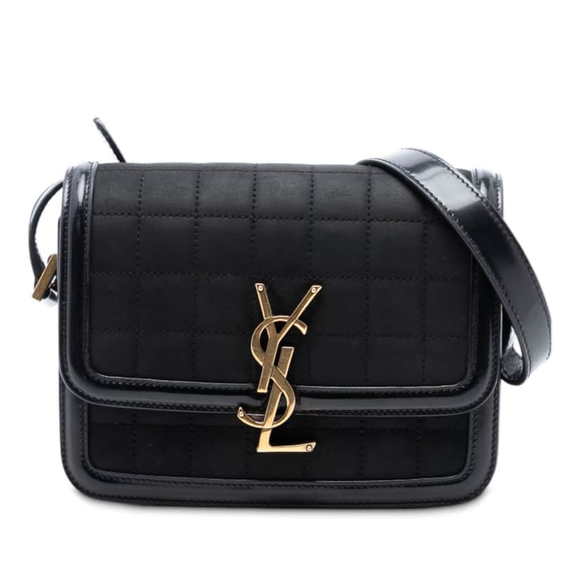 Saint Laurent Small Quilted Suede Solferino Satchel In Box Black Leather Very good condition - Front View