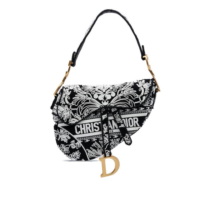 Dior Canvas Embroidered Ornamental Cornely Saddle Bag Black Very good condition - Front View