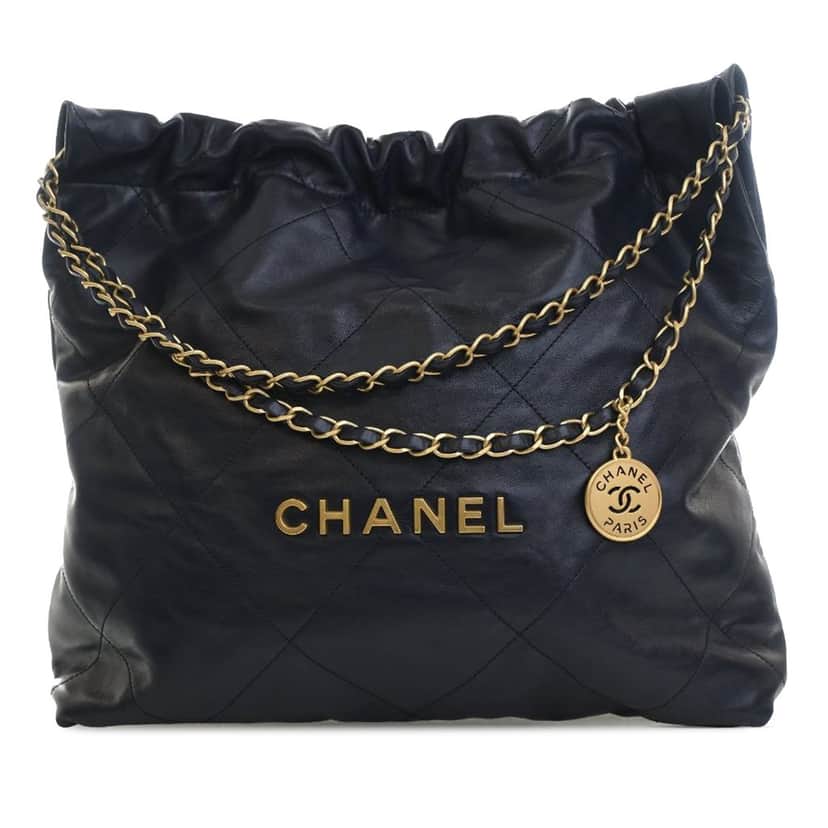 Chanel Medium Shiny Calfskin 22 Handbag Blue Leather Very good condition - Front View