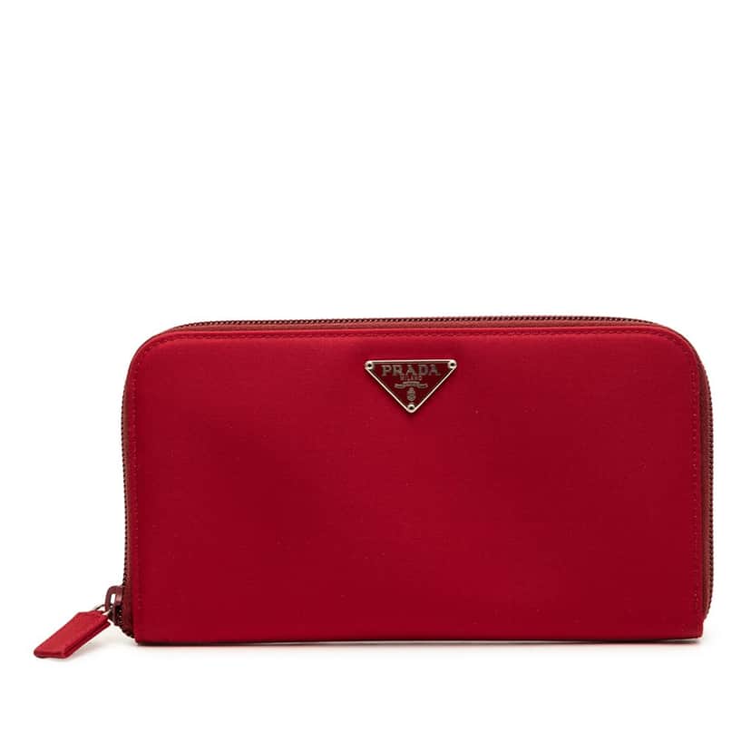 Prada Tessuto Zip Around Wallet Red Very good condition - Front View