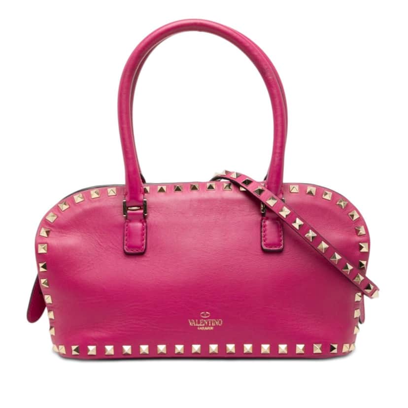 Valentino Leather Rockstud Top Handle Bag Pink Leather Very good condition - Front View