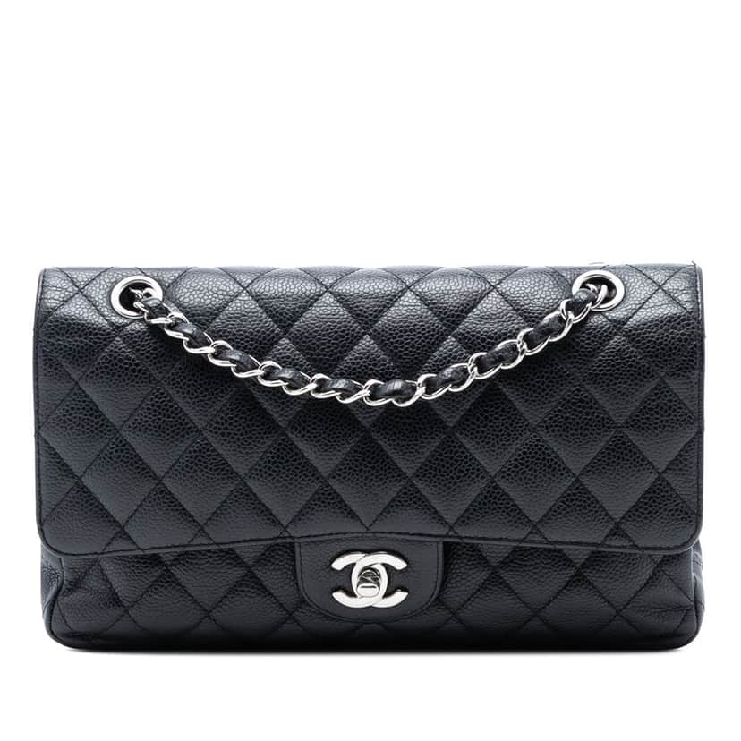 Chanel Medium Classic Caviar Double Flap Black Leather Very good condition - Front View