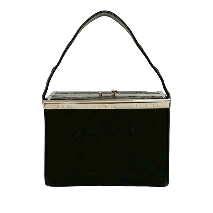 Chanel Quilted Lambskin Box Vanity Bag Black Leather Very good condition - Front View