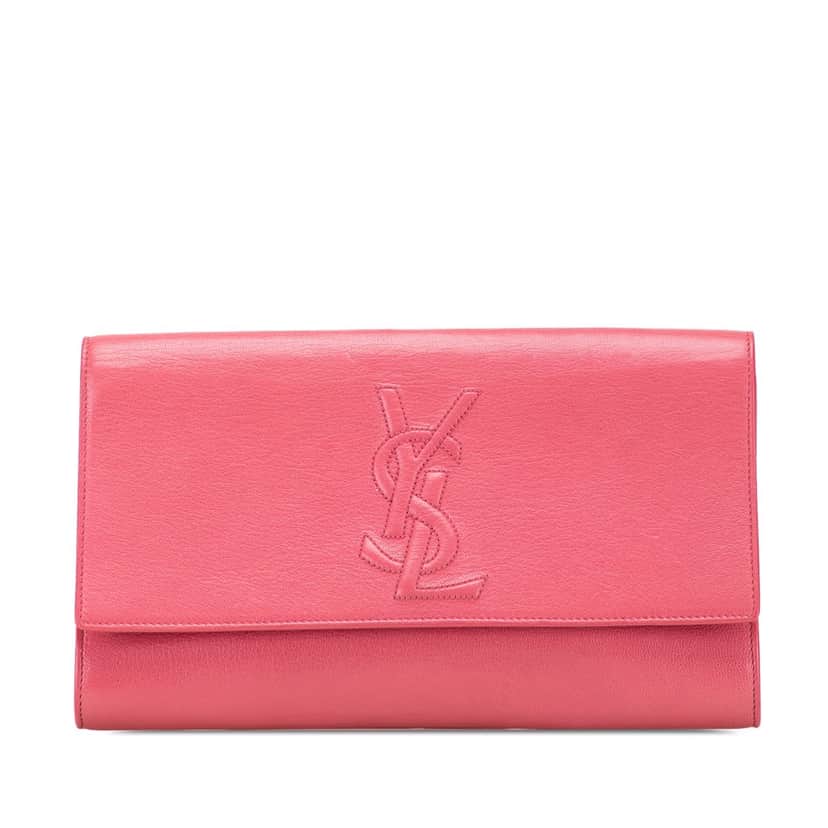 Saint Laurent Large Leather Belle de Jour Clutch Pink Leather Very good condition - Front View