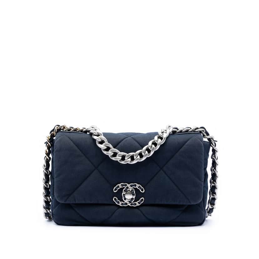 Chanel Medium Quilted Jersey 19 Flap Blue Very good condition - Front View