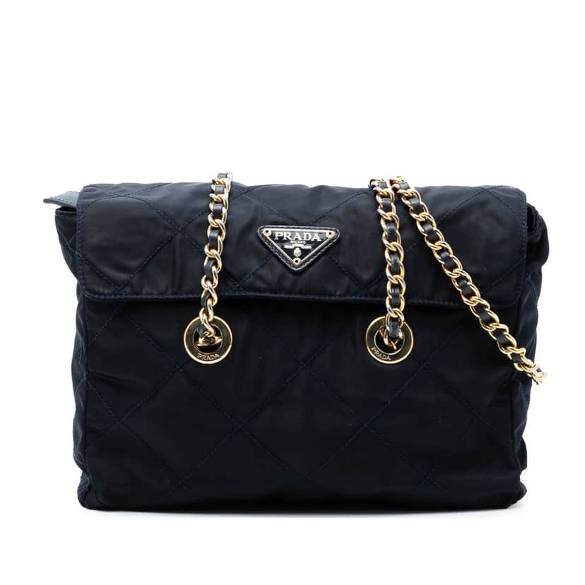 Prada Impuntu Tessuto Chain Shoulder Bag Blue Good condition - Front View