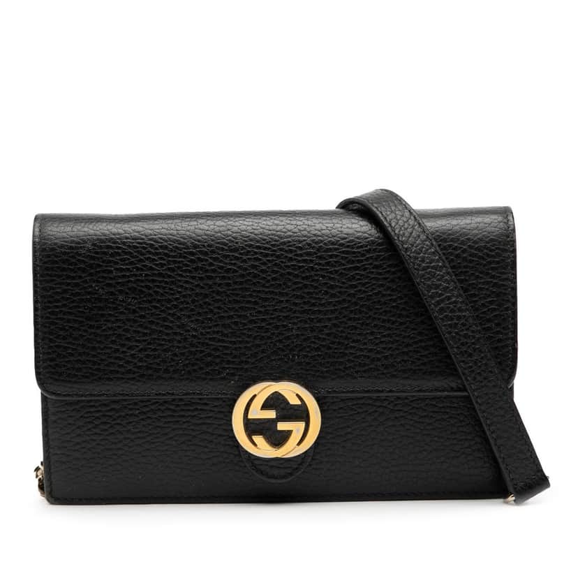 Gucci Leather Interlocking G Dollar Wallet on Chain Black Leather Very good condition - Front View