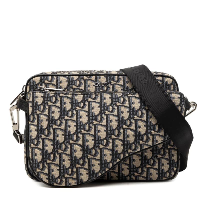 Dior Oblique Canvas Saddle Triple Pouch Blue Very good condition - Front View