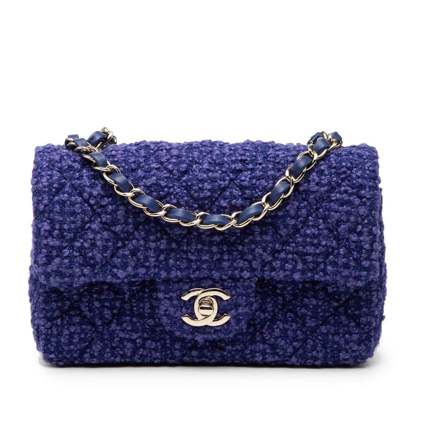 Chanel Mini Rectangular Classic Tweed Single Flap Blue Very good condition - Front View