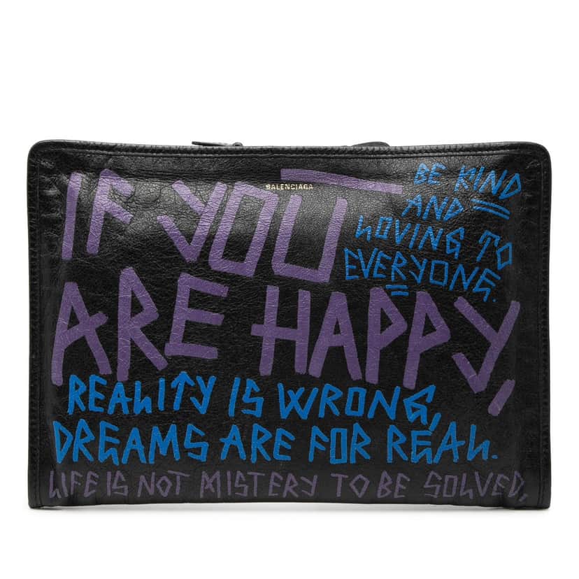 Balenciaga Lambskin Graffiti Bazar Clutch Black Leather Very good condition - Front View