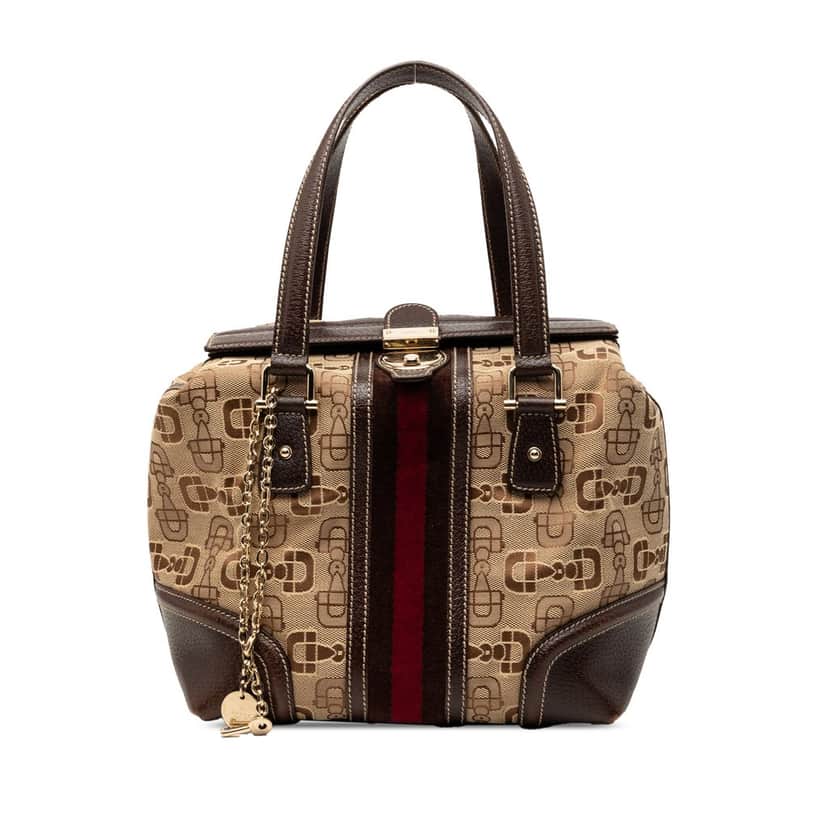 Gucci Horsebit Canvas Web Treasure Handbag Beige Good condition - Front View