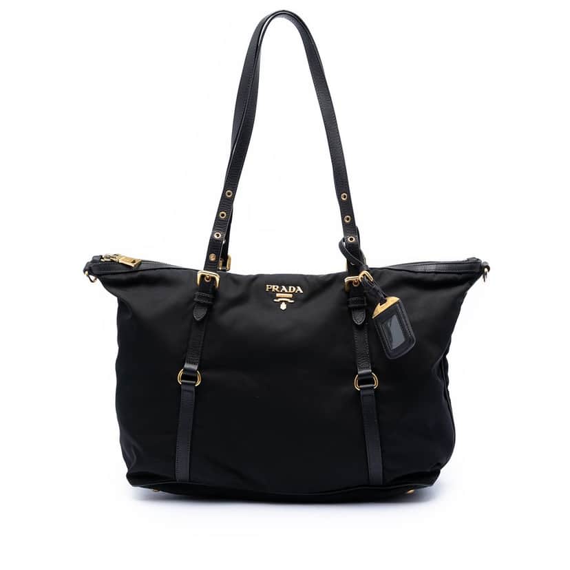 Prada Saffiano Trimmed Tessuto Satchel Black Very good condition - Front View
