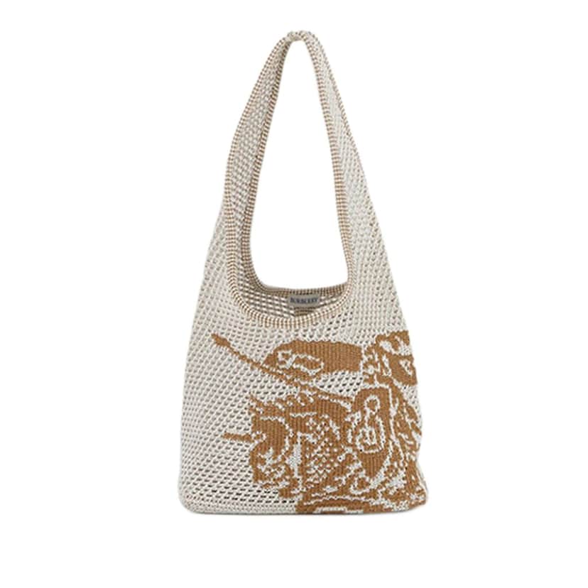 Burberry Crochet Viscose Equestrian Knight Tote White Very good condition - Front View