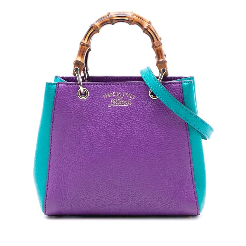 Gucci Mini Bicolor Calfskin Bamboo Shopper Satchel Purple Leather Very good condition - Front View