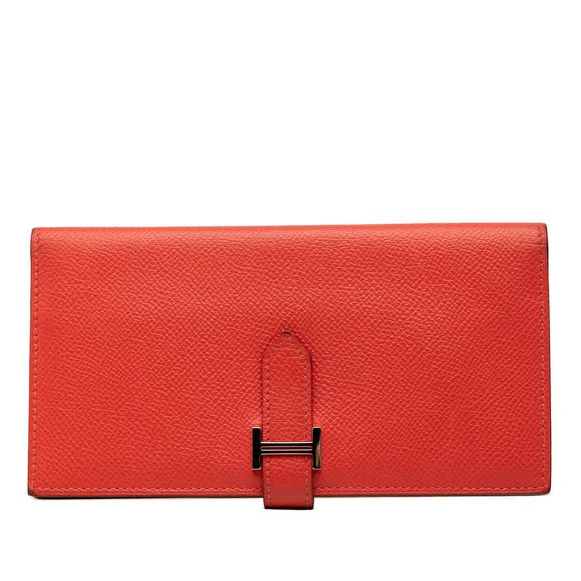 Hermès Epsom Bearn Wallet Red Leather Very good condition - Front View