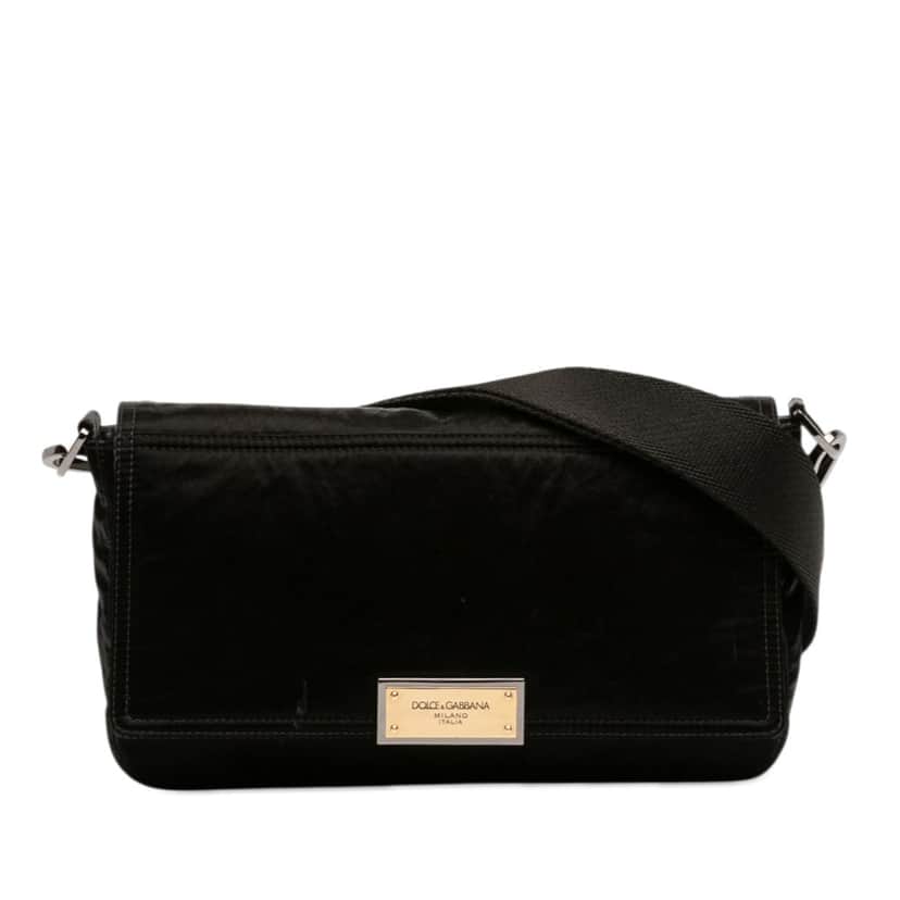 Dolce & Gabbana Nylon Logo Plaque Messenger Bag Black Very good condition - Front View