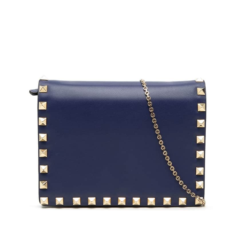 Valentino Leather Rockstud Chain Pouch Blue Leather Very good condition - Front View