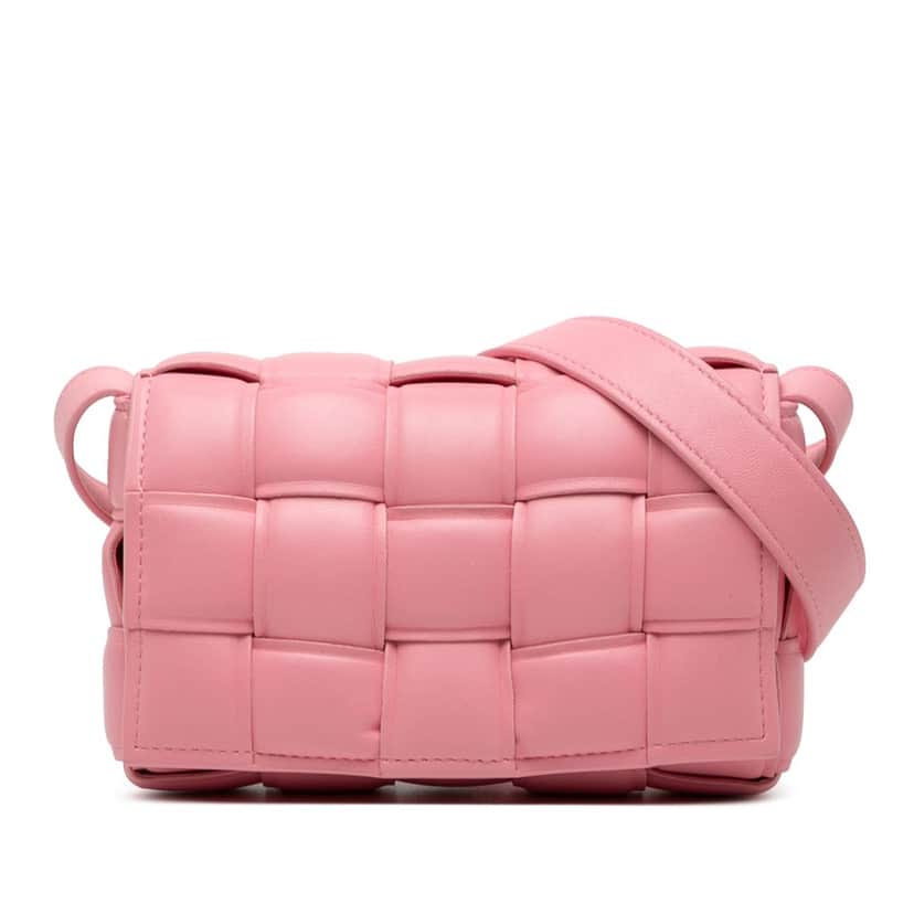 Bottega Veneta Small Nappa Intrecciato Padded Cassette Crossbody Pink Leather Very good condition - Front View