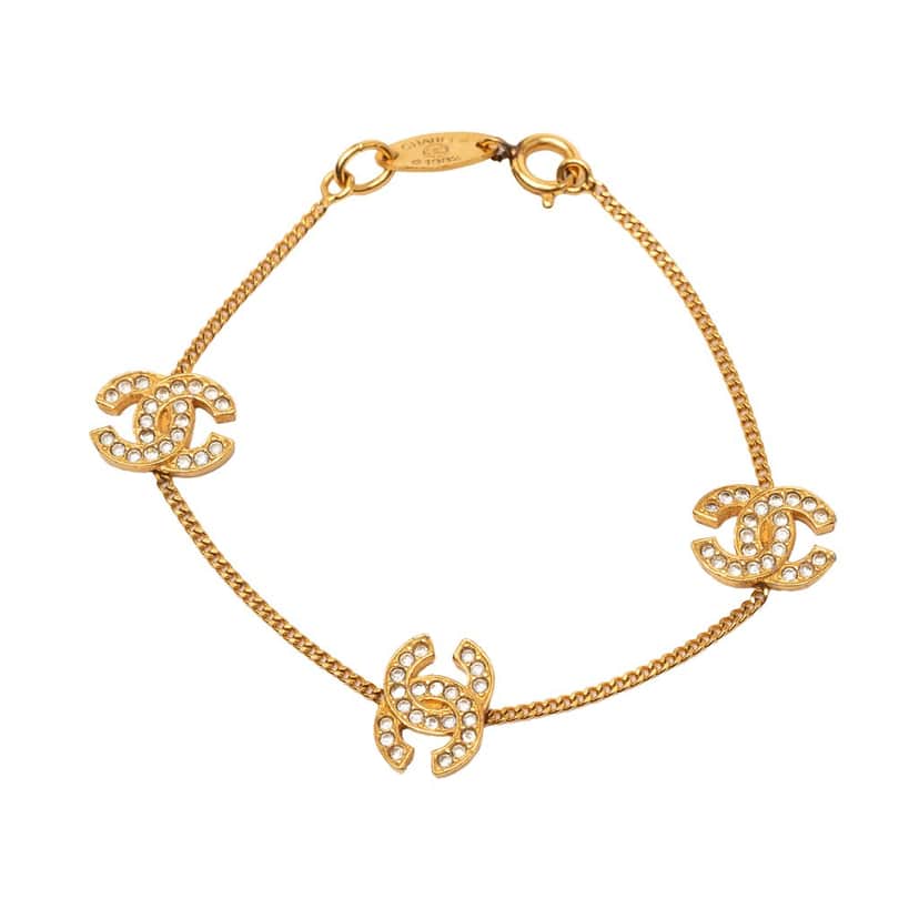 Chanel CC Gold Plated Strass Chain Bracelet Gold Metal Very good condition - Front View