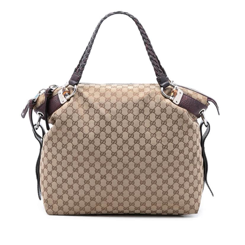 Gucci Large GG Canvas Bamboo Bar Tote Beige Very good condition - Front View
