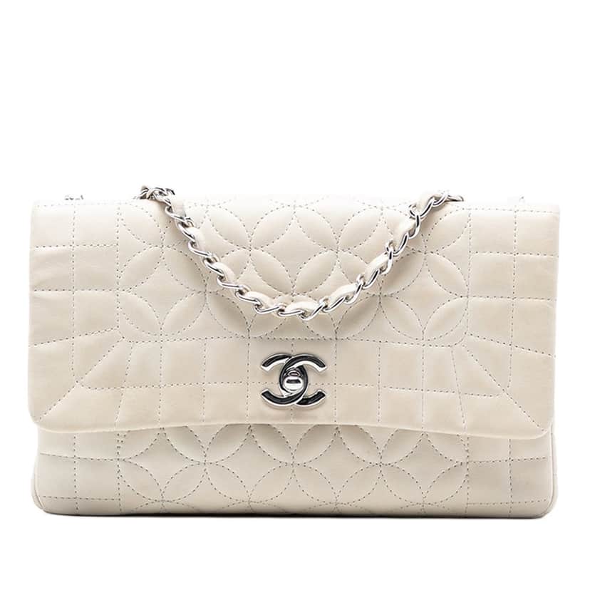 Chanel Quilted Lambskin Lady Graphic Flap White Leather Very good condition - Front View