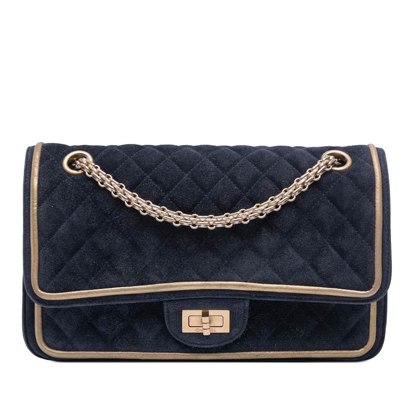 Chanel Reissue 2.55 Quilted Suede Double Flap 225 Blue Leather Very good condition - Front View