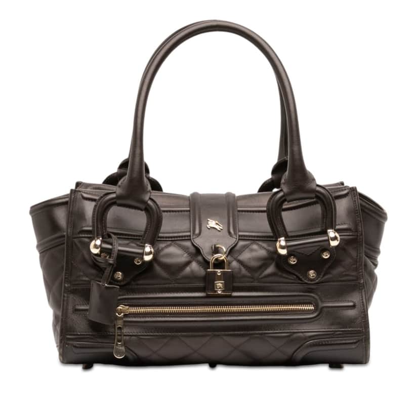 Burberry Large Quilted Leather Manor Handbag Brown Leather Very good condition - Front View