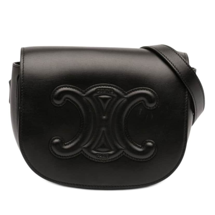 Celine Calfskin Cuir Triomphe Folco Crossbody Black Leather Very good condition - Front View