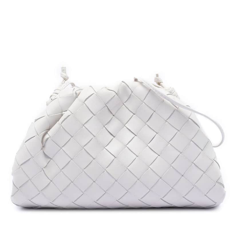 Bottega Veneta Nappa Intrecciato The Mini Pouch Crossbody White Leather Very good condition - Front View