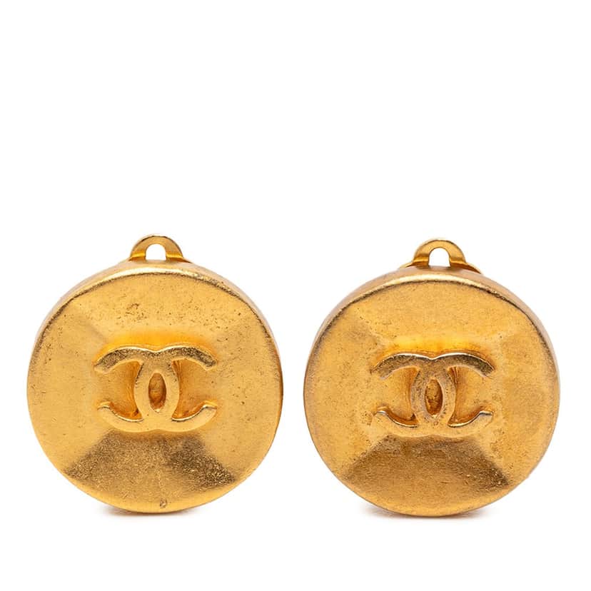 Chanel Gold Plated CC Round Clip On Earrings Gold Metal Very good condition - Front View