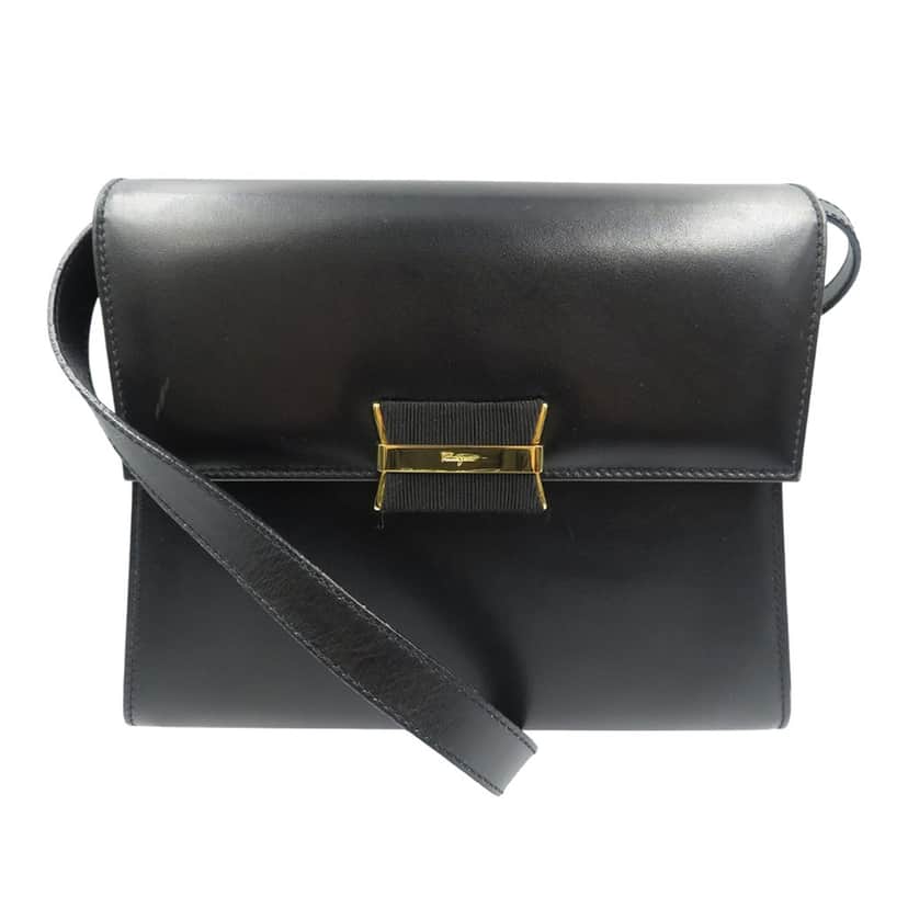 Ferragamo Leather Vara Crossbody Black Leather Very good condition - Front View
