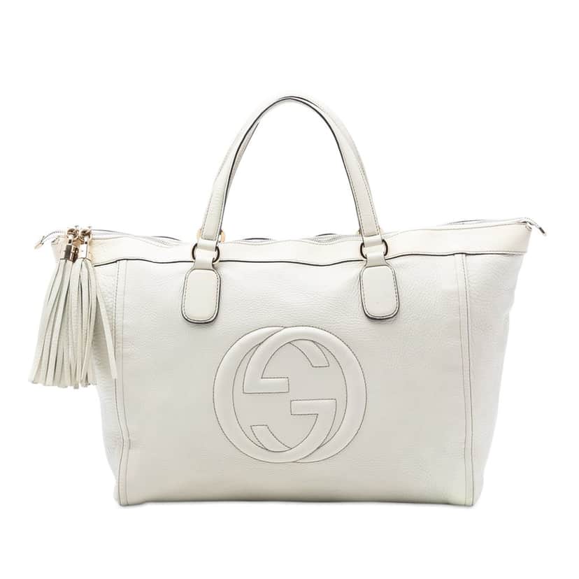 Gucci Large Leather Soho Working Tote White Leather Very good condition - Front View
