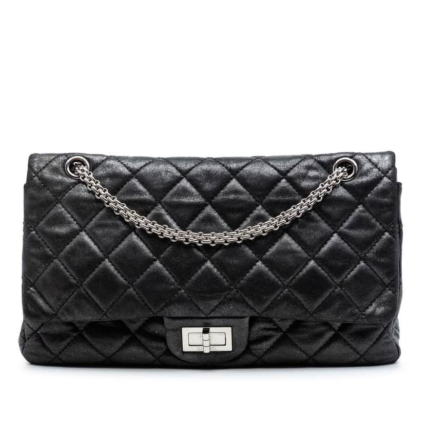 Chanel Quilted Aged Calfskin Reissue 2.55 Double Flap 227 Black Leather Very good condition - Front View