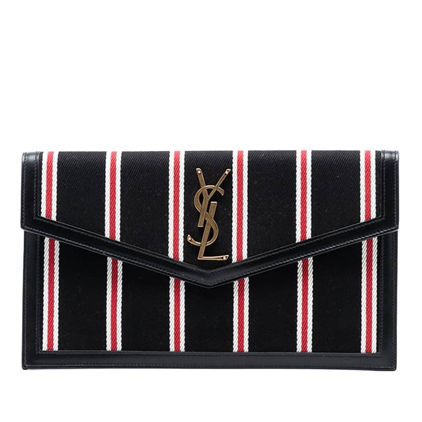 Saint Laurent Canvas Striped Uptown Pouch Black Very good condition - Front View