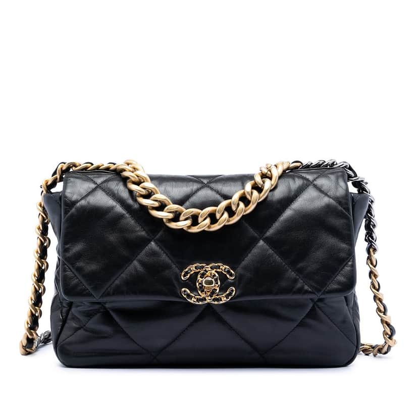 Chanel Large Lambskin 19 Flap Black Leather Very good condition - Front View