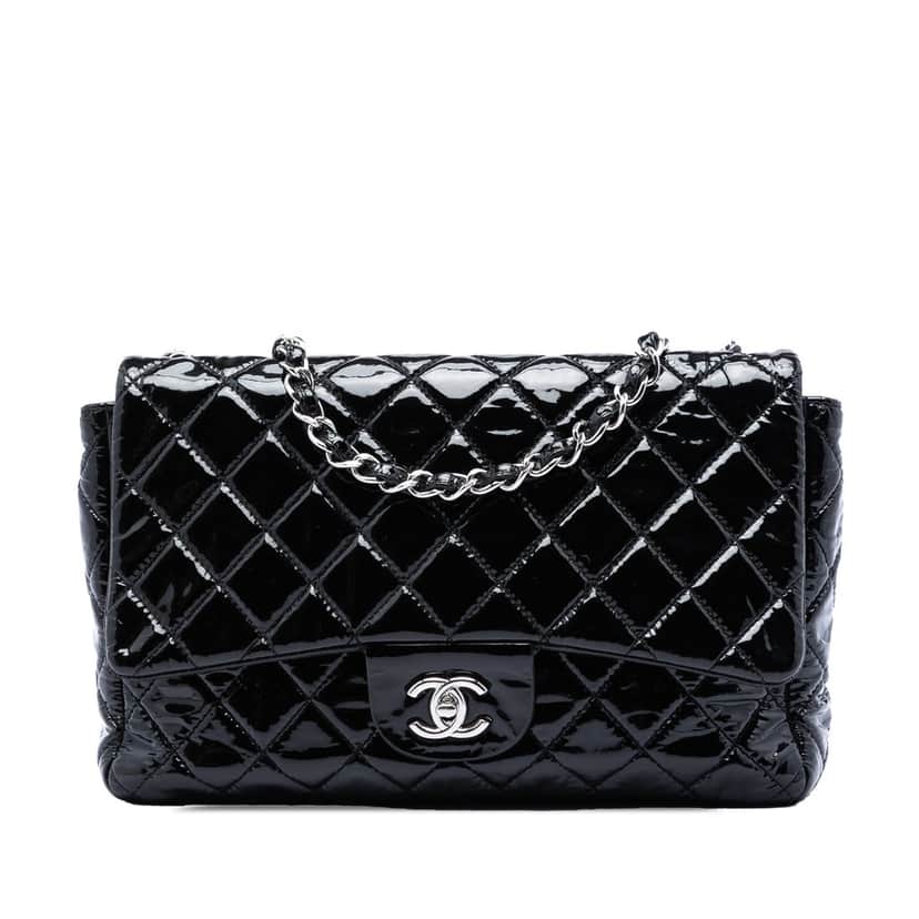 Chanel Jumbo Classic Patent Single Flap Black Leather Very good condition - Front View