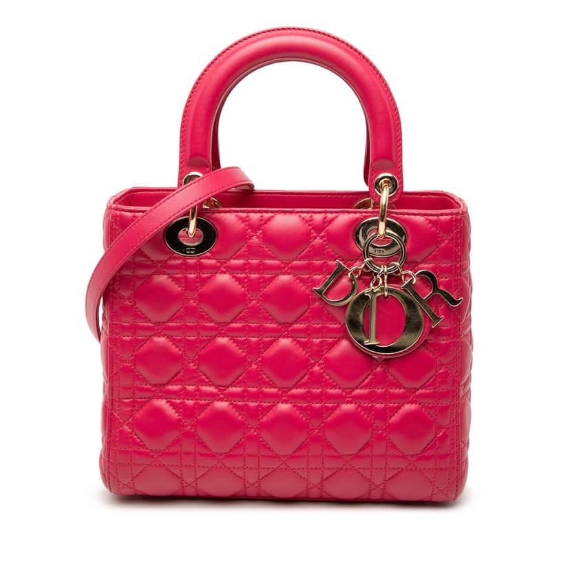 Dior Medium Lambskin Cannage Lady Dior Pink Leather Very good condition - Front View