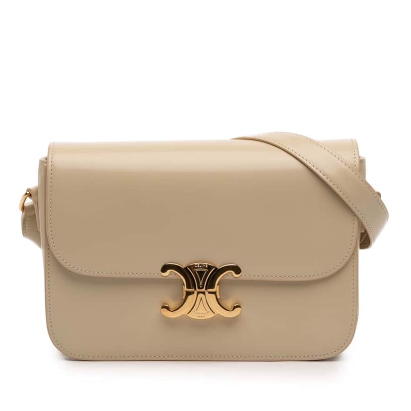 Celine Classique Shiny Calfskin Triomphe Crossbody Beige Leather Very good condition - Front View