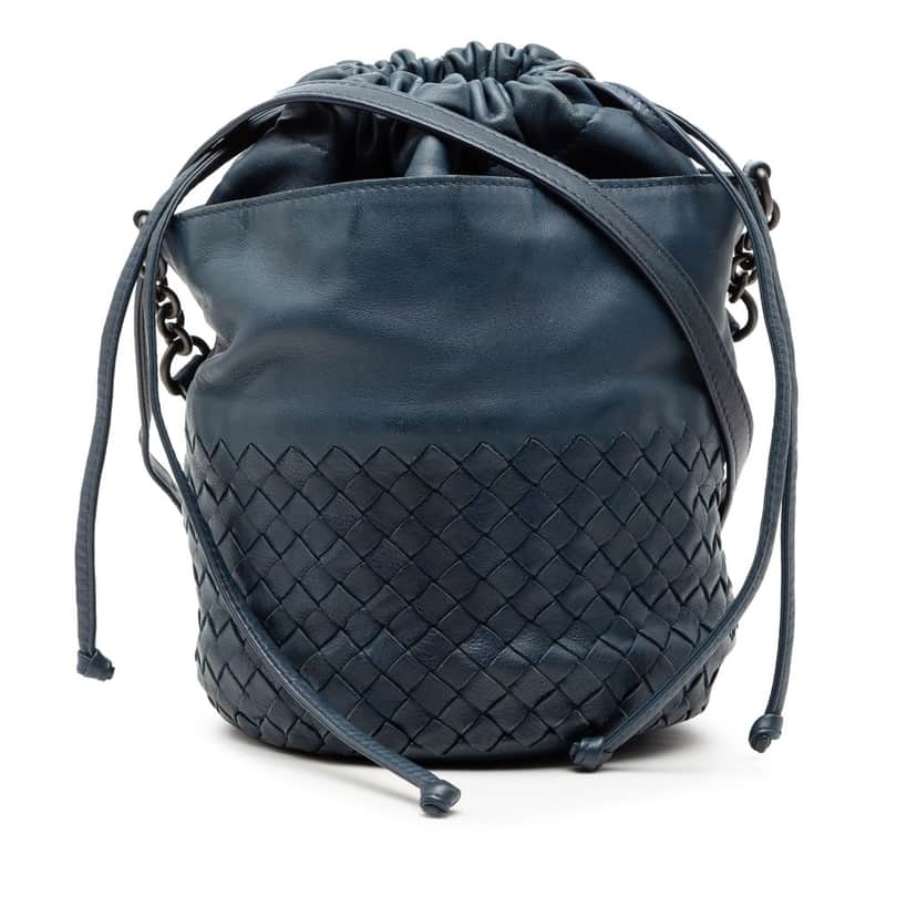 Bottega Veneta Nappa Intrecciato Bucket Blue Leather Very good condition - Front View