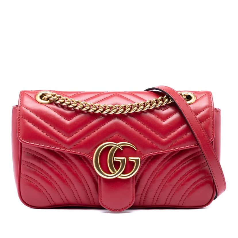 Gucci Medium GG Marmont Matelasse Leather Shoulder Bag Red Leather Very good condition - Front View